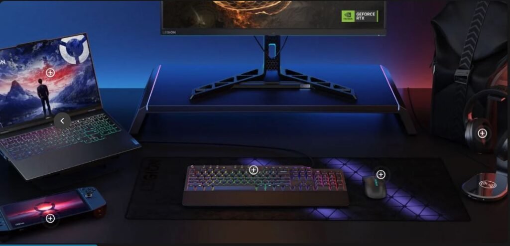 RGB-lit Lenovo Malaysia gaming laptop in a cool desktop setup